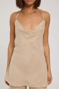 Giulia Long Line Tie Back Cupro Top Nude