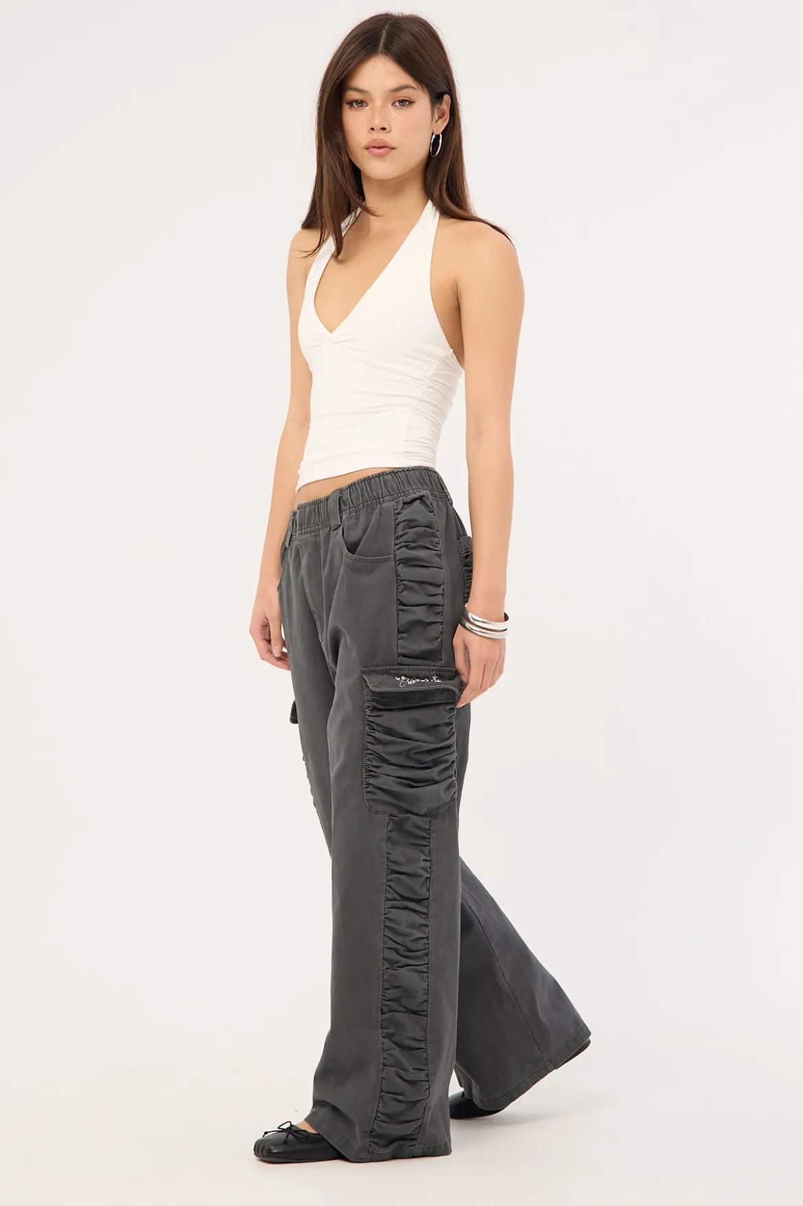 Glint Ruched Cargo Pants Steel