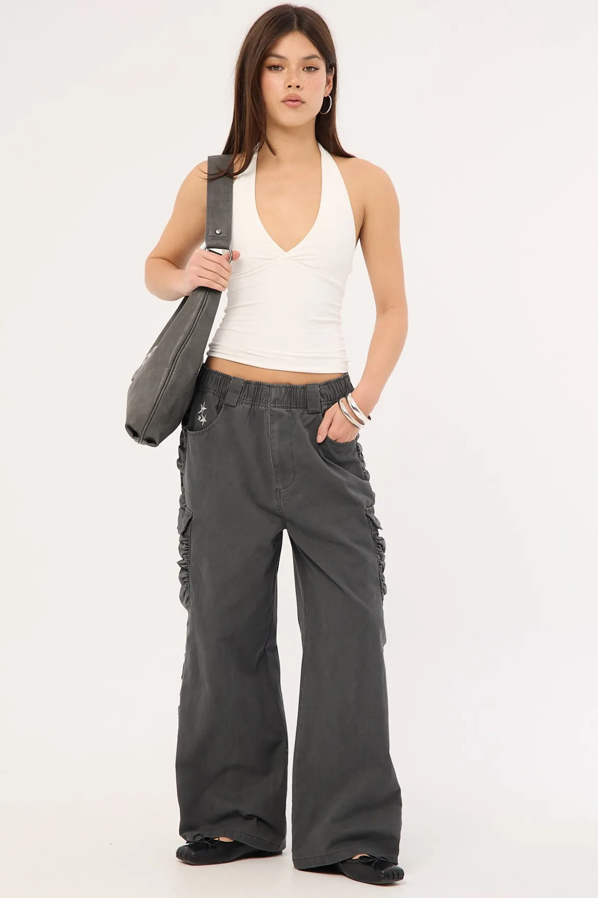 Glint Ruched Cargo Pants Steel