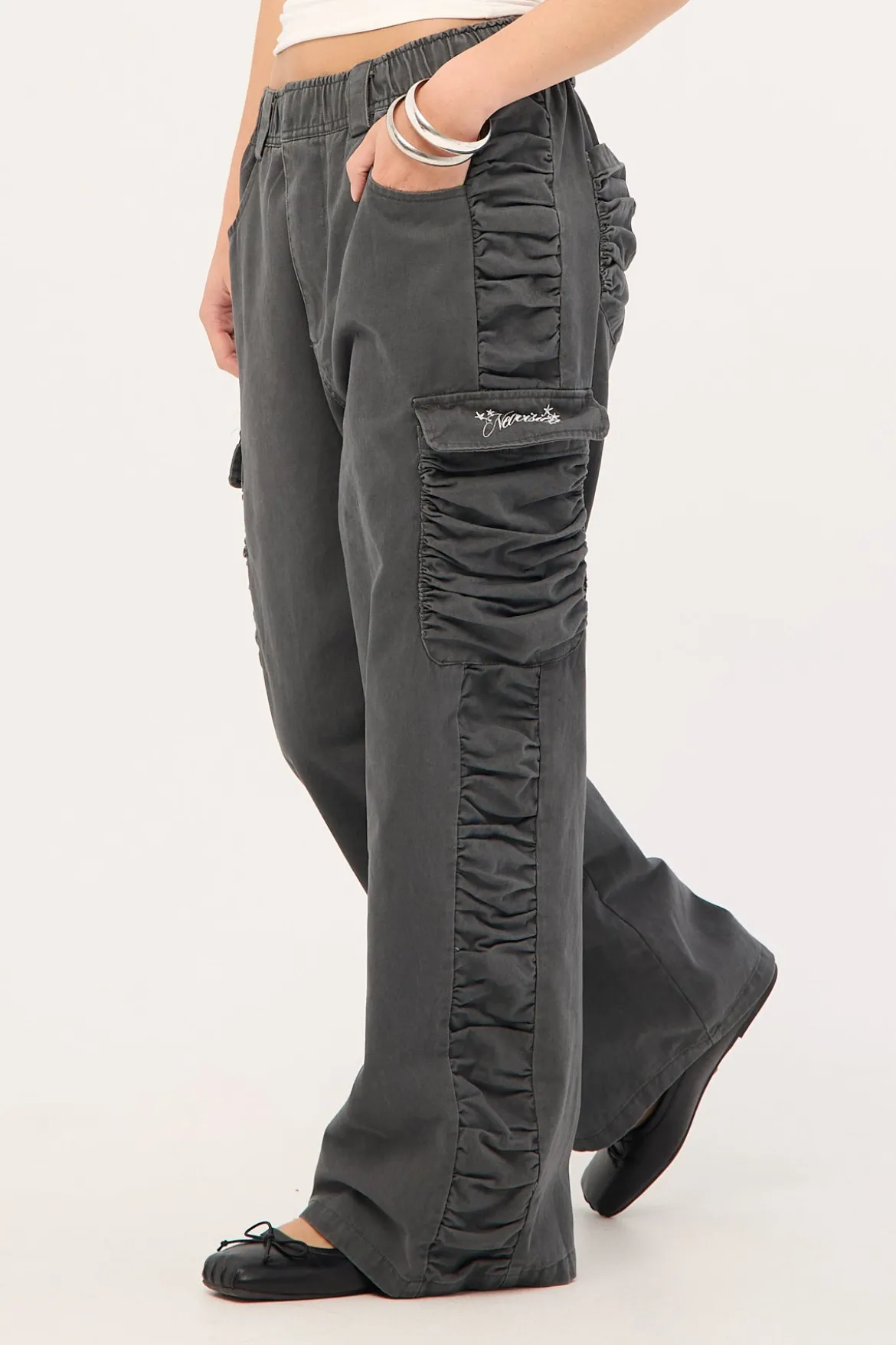 Glint Ruched Cargo Pants Steel