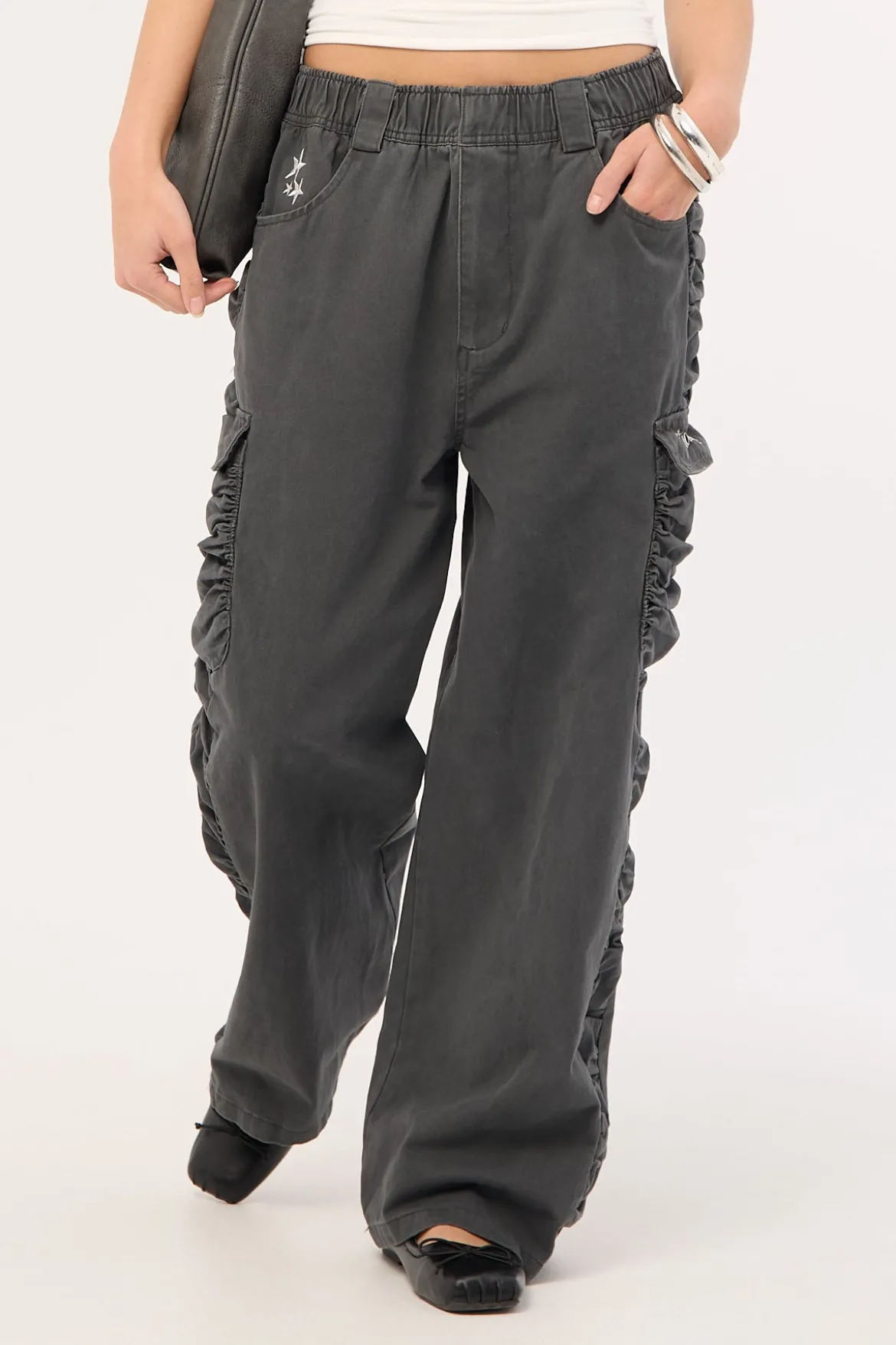 Glint Ruched Cargo Pants Steel