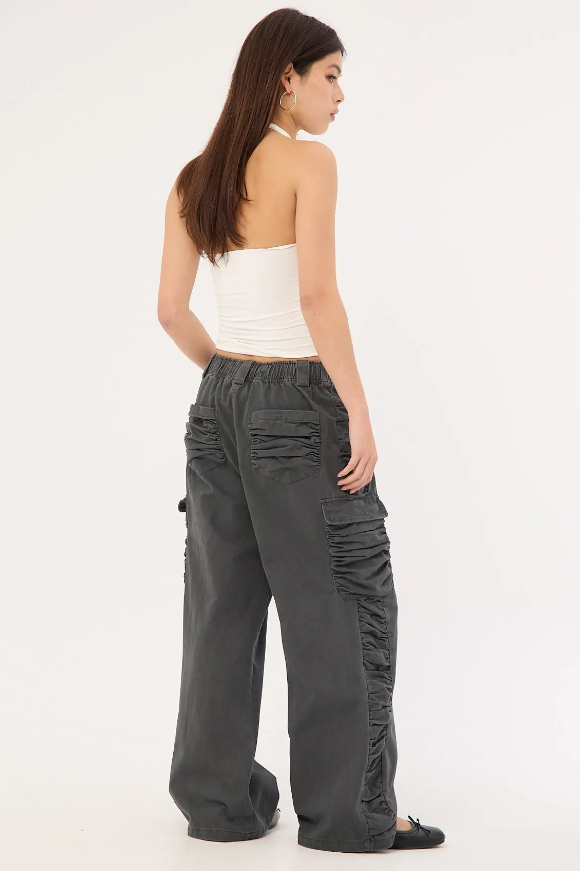 Glint Ruched Cargo Pants Steel