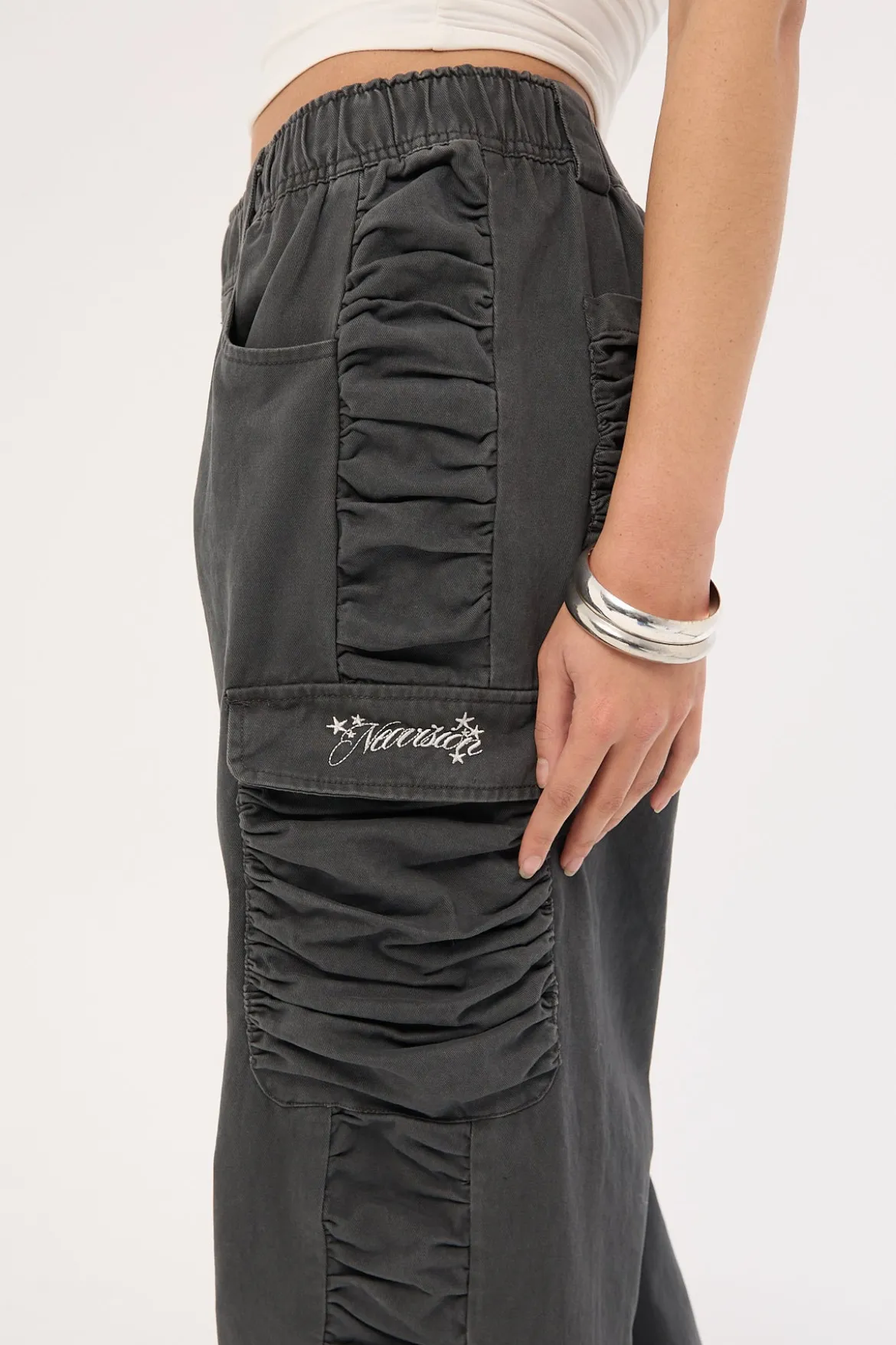 Glint Ruched Cargo Pants Steel