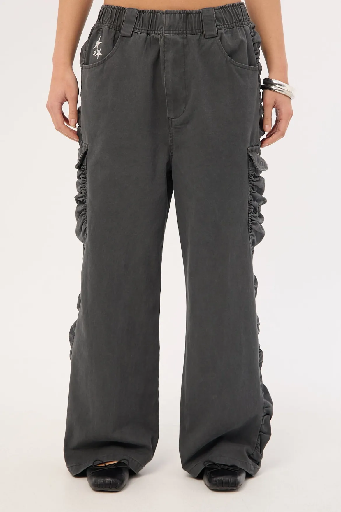 Glint Ruched Cargo Pants Steel