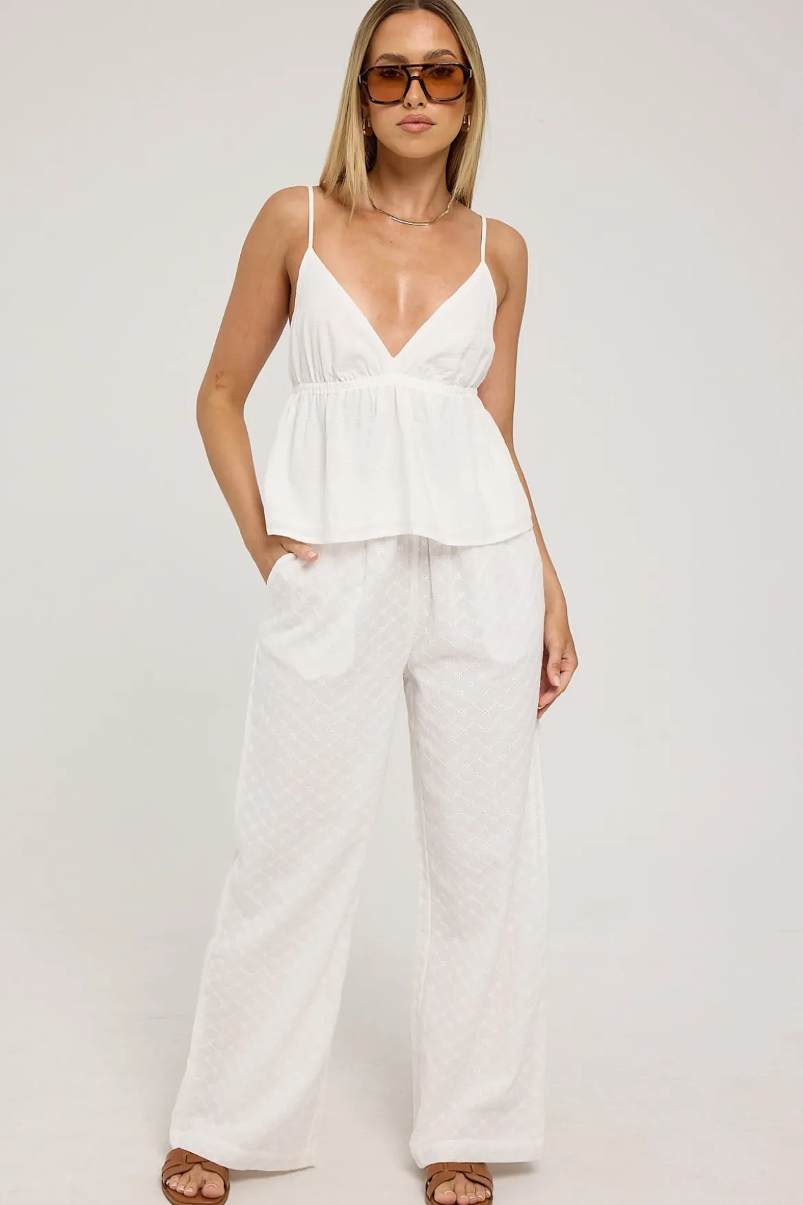 Gracie Broderie Pant White
