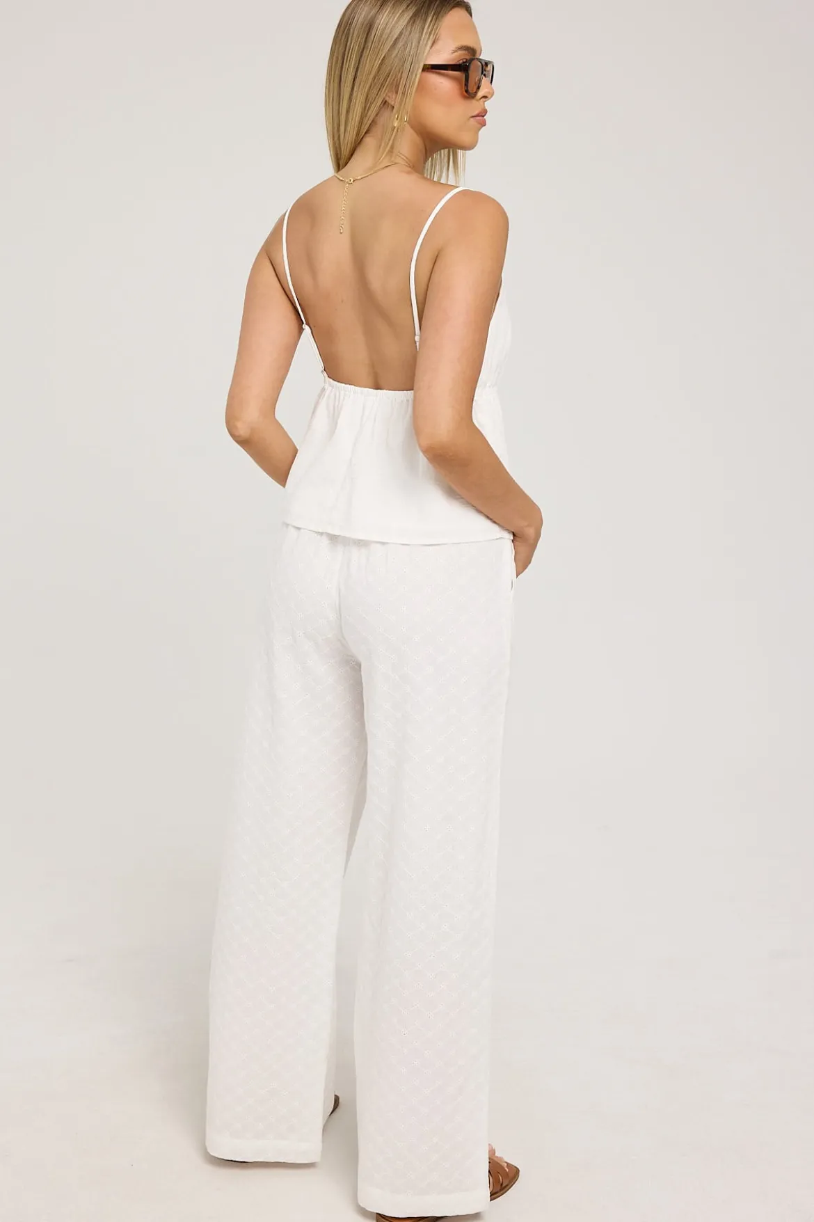 Gracie Broderie Pant White