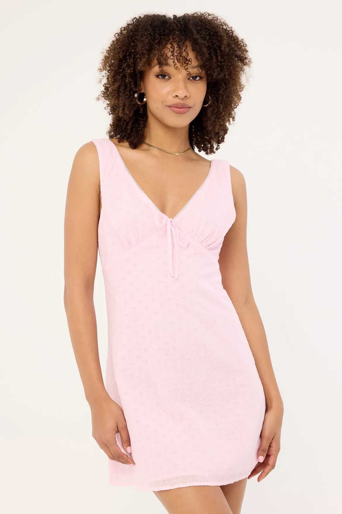 Gracie V Neck Broderie Mini Dress Pink