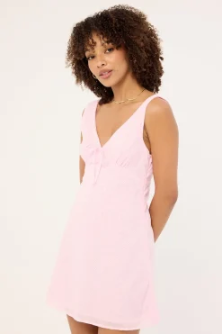Gracie V Neck Broderie Mini Dress Pink