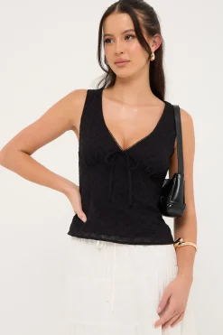 Gracie V Neck Broderie Top Black