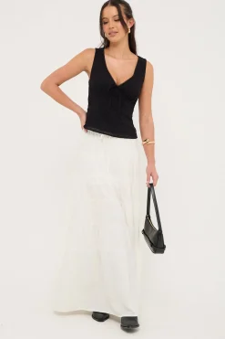 Gracie V Neck Broderie Top Black
