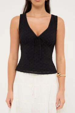 Gracie V Neck Broderie Top Black