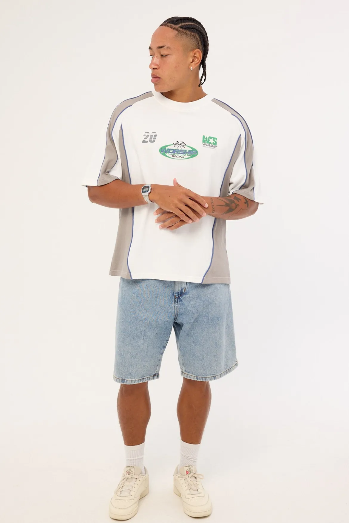 Grand Prix Panel Oversize Cropped Raglan Tee White