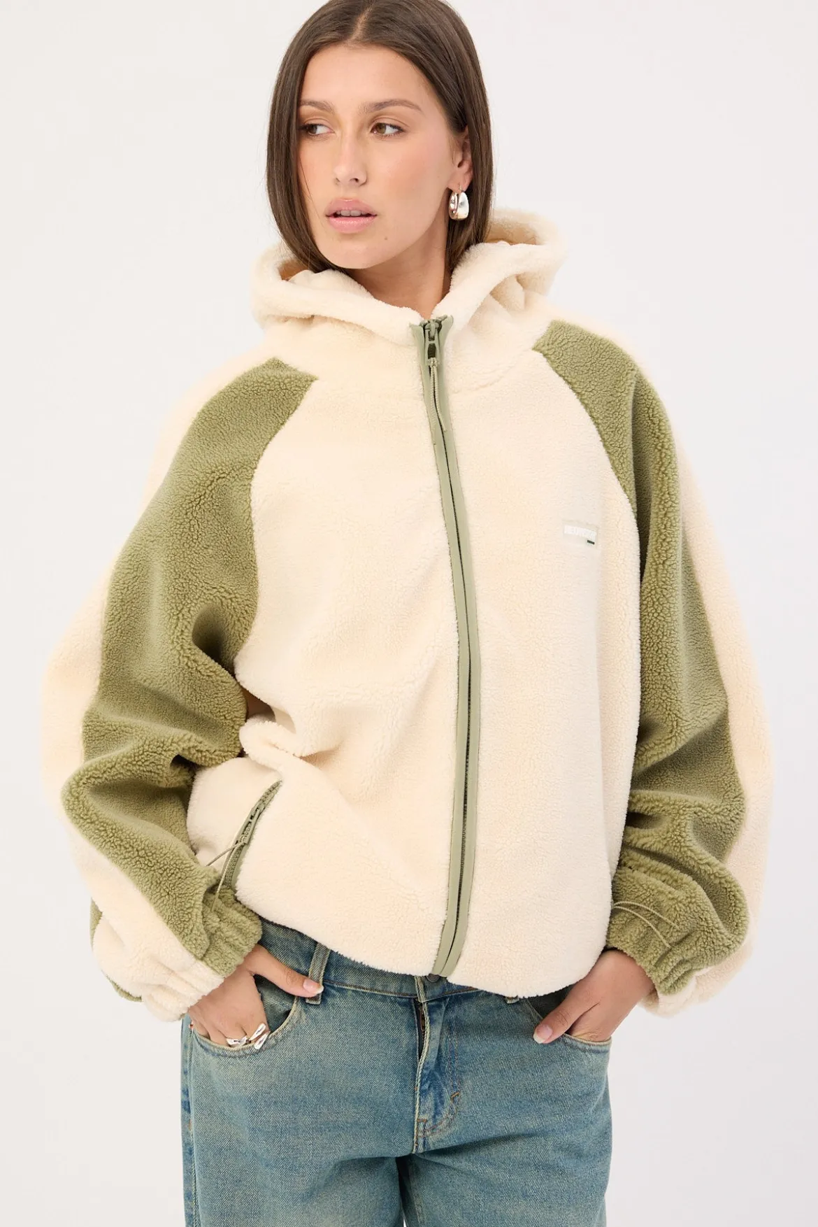 Gravity Hooded Sherpa Jacket Ecru