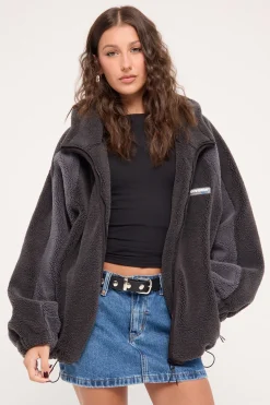 Gravity Hooded Sherpa Jacket Charcoal