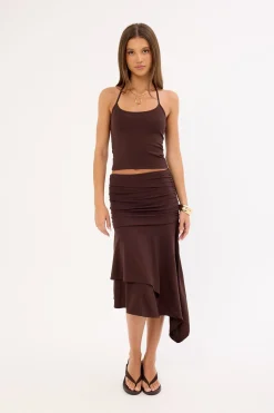 Gresca Asymmetrical Midi Skirt Chocolat Moka