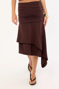 Gresca Asymmetrical Midi Skirt Chocolat Moka