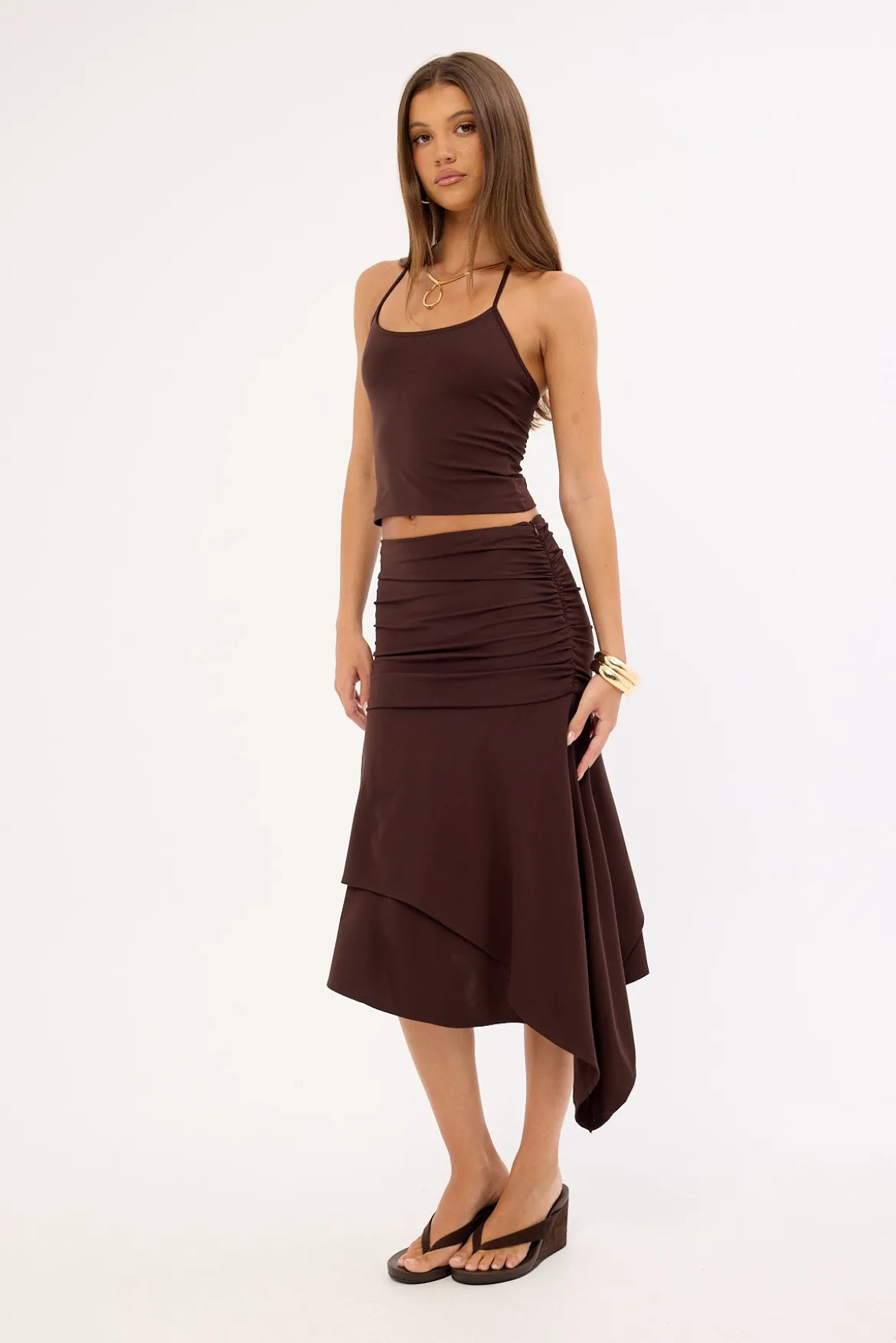 Gresca Asymmetrical Midi Skirt Chocolat Moka