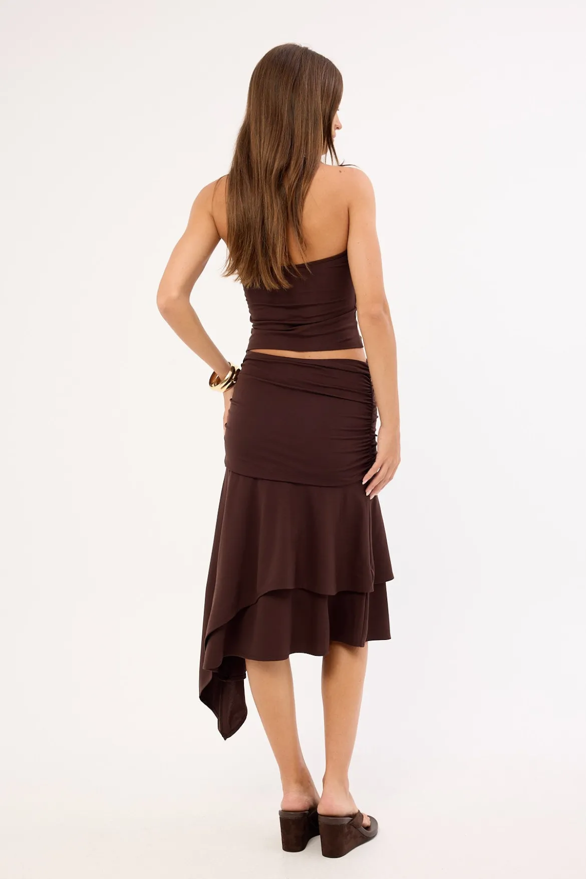 Gresca Asymmetrical Midi Skirt Chocolat Moka