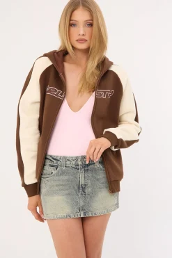 Greyson ZIp Through Oversized Hood Pinecone/Cream