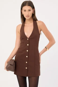 Halter Suiting Vest Mini Dress Brown