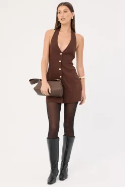 Halter Suiting Vest Mini Dress Brown
