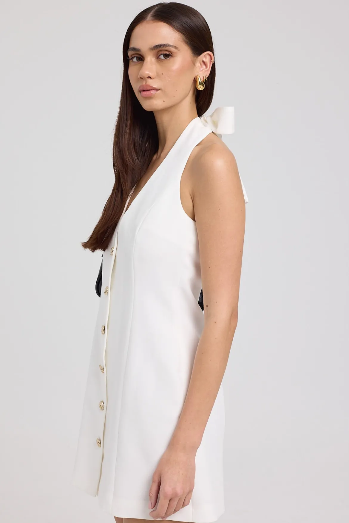 Halter Suiting Vest Mini Dress White