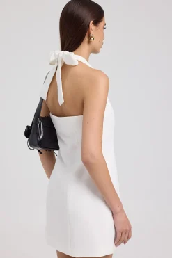 Halter Suiting Vest Mini Dress White