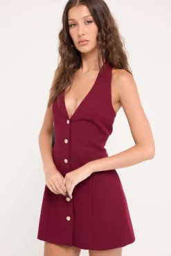 Halter Suiting Vest Mini Dress Burgundy