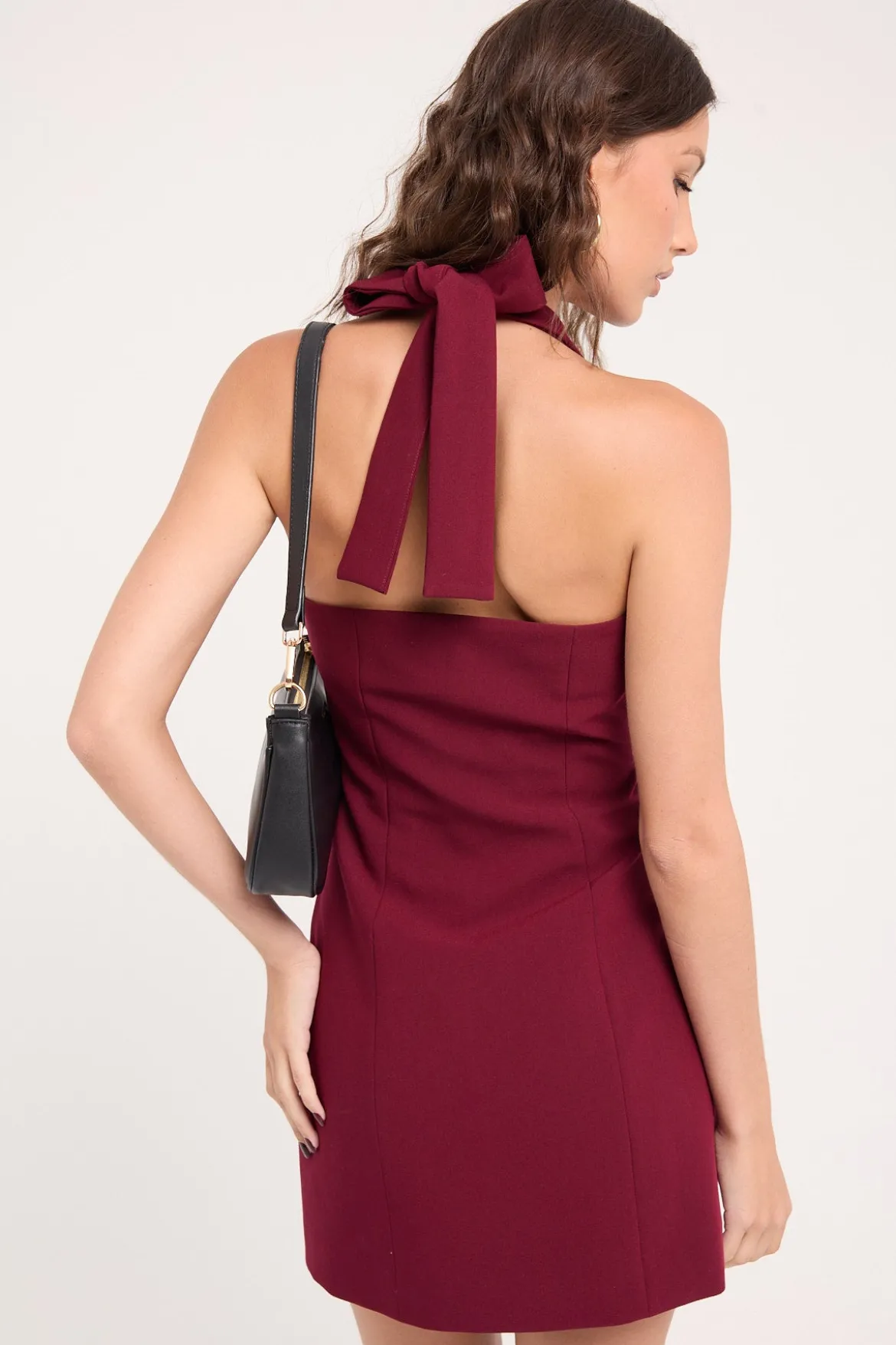 Halter Suiting Vest Mini Dress Burgundy