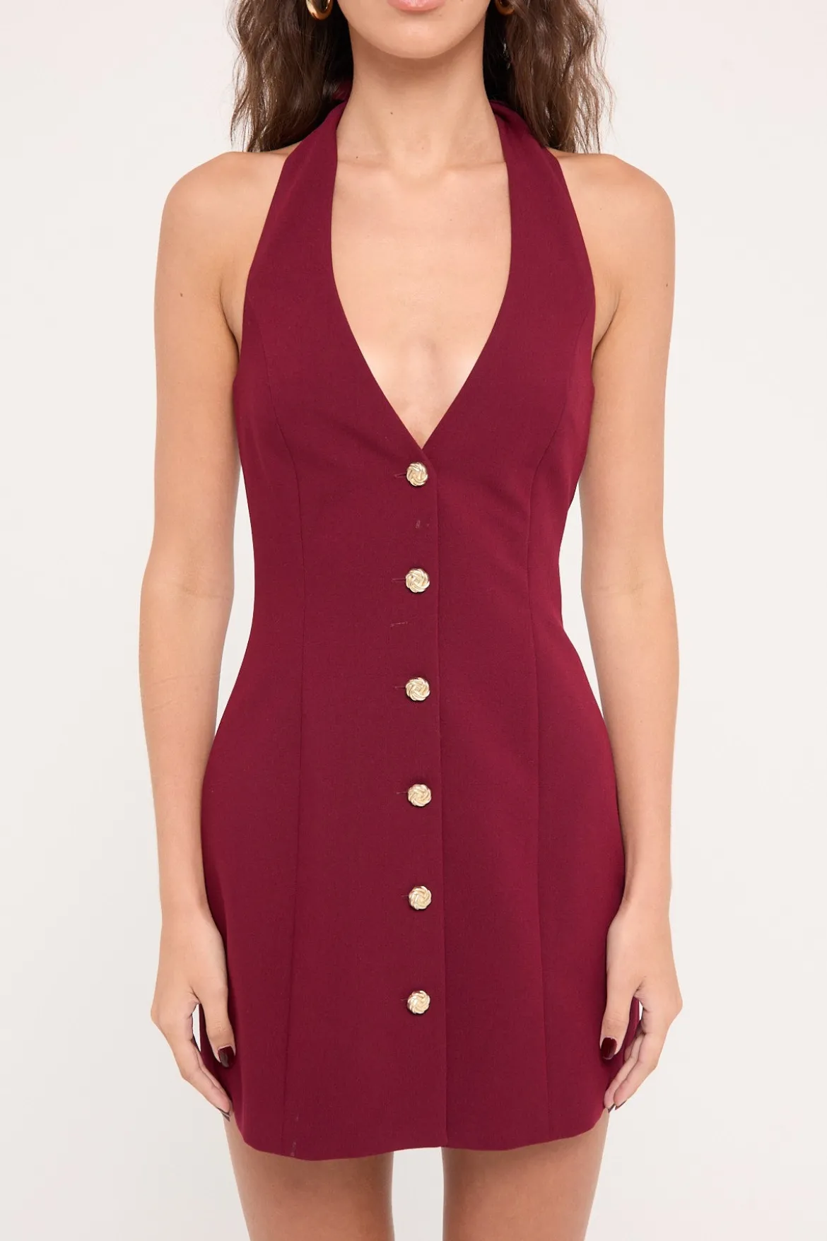 Halter Suiting Vest Mini Dress Burgundy