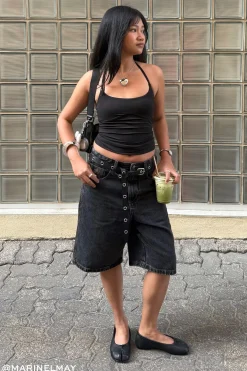 Halter Tie Recycled Tank Top Black