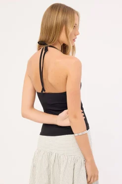Halter Tie Recycled Tank Top Black