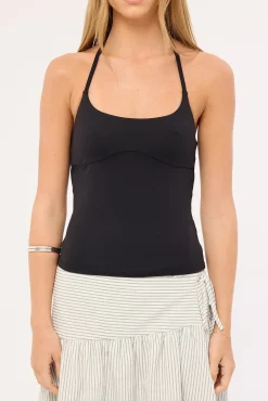 Halter Tie Recycled Tank Top Black