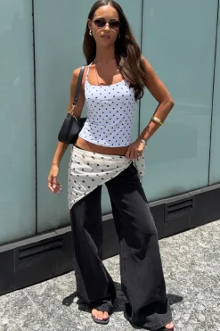 Halter Tie Tank Top White Polka