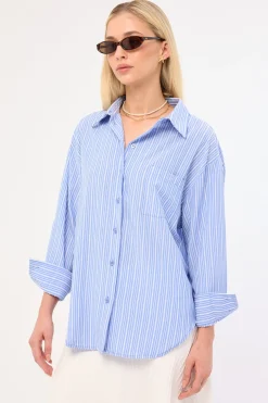 Hanna Striped Oversized Shirt Blue Stripe