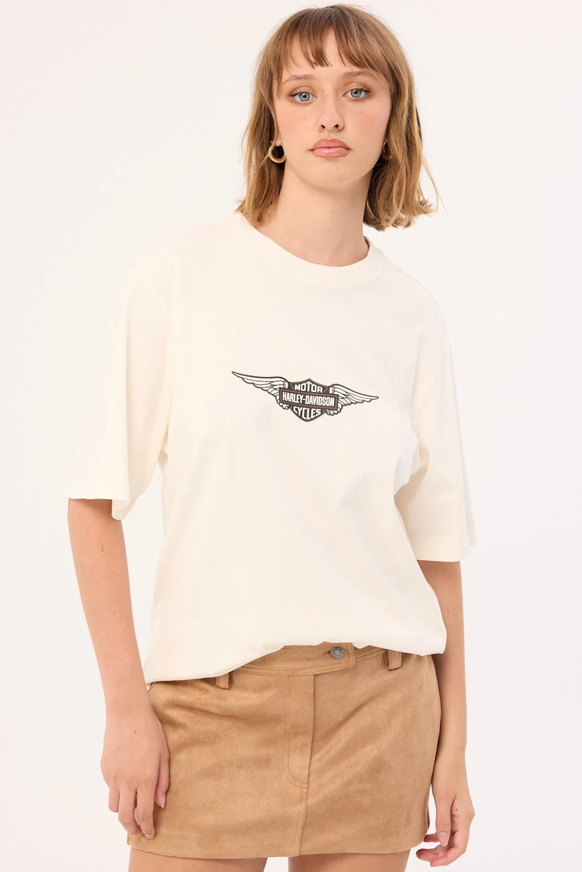 Harley-davidson SS Wings FB AJ Tee Vintage Cream