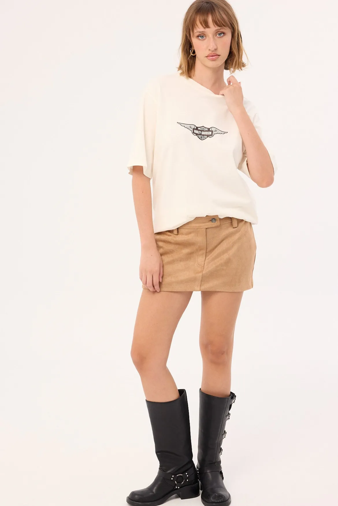 Harley-davidson SS Wings FB AJ Tee Vintage Cream