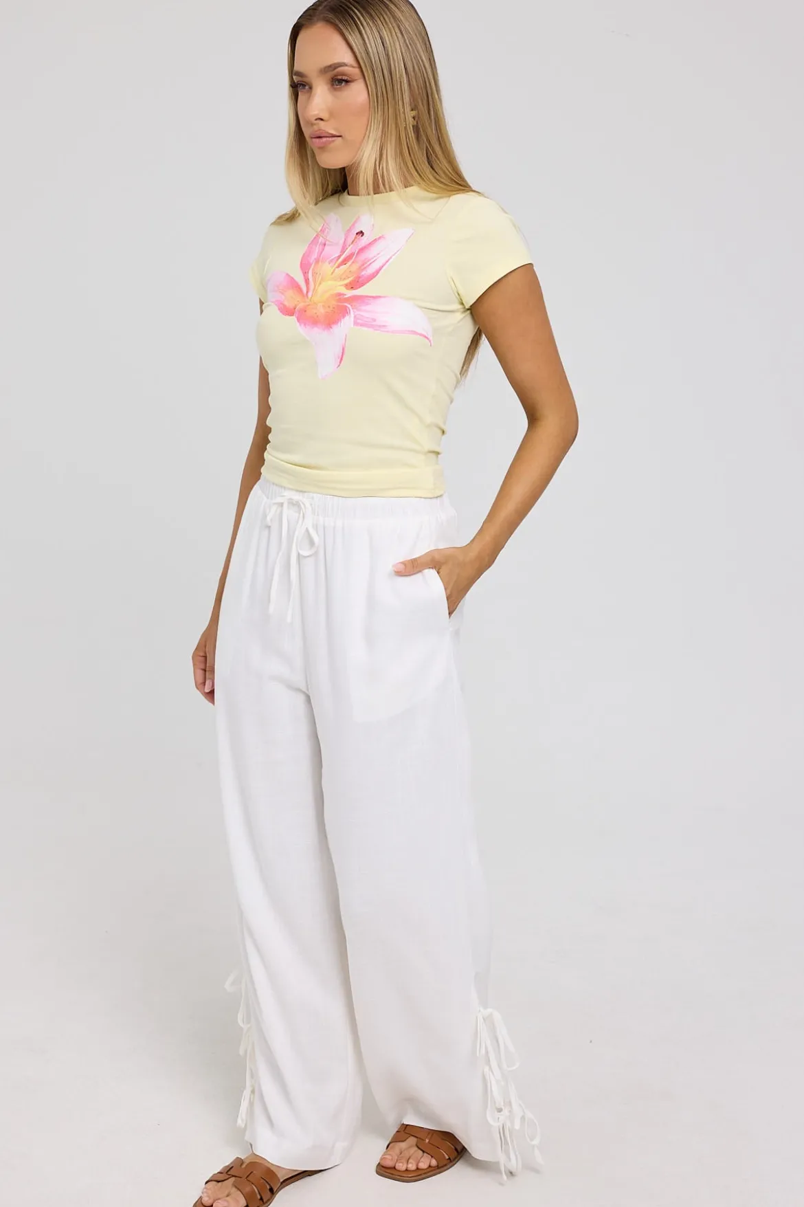 Haven Mid Rise Bow Pants White