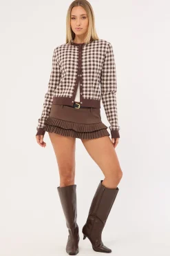 Head In The Clouds Cardigan Brown Check