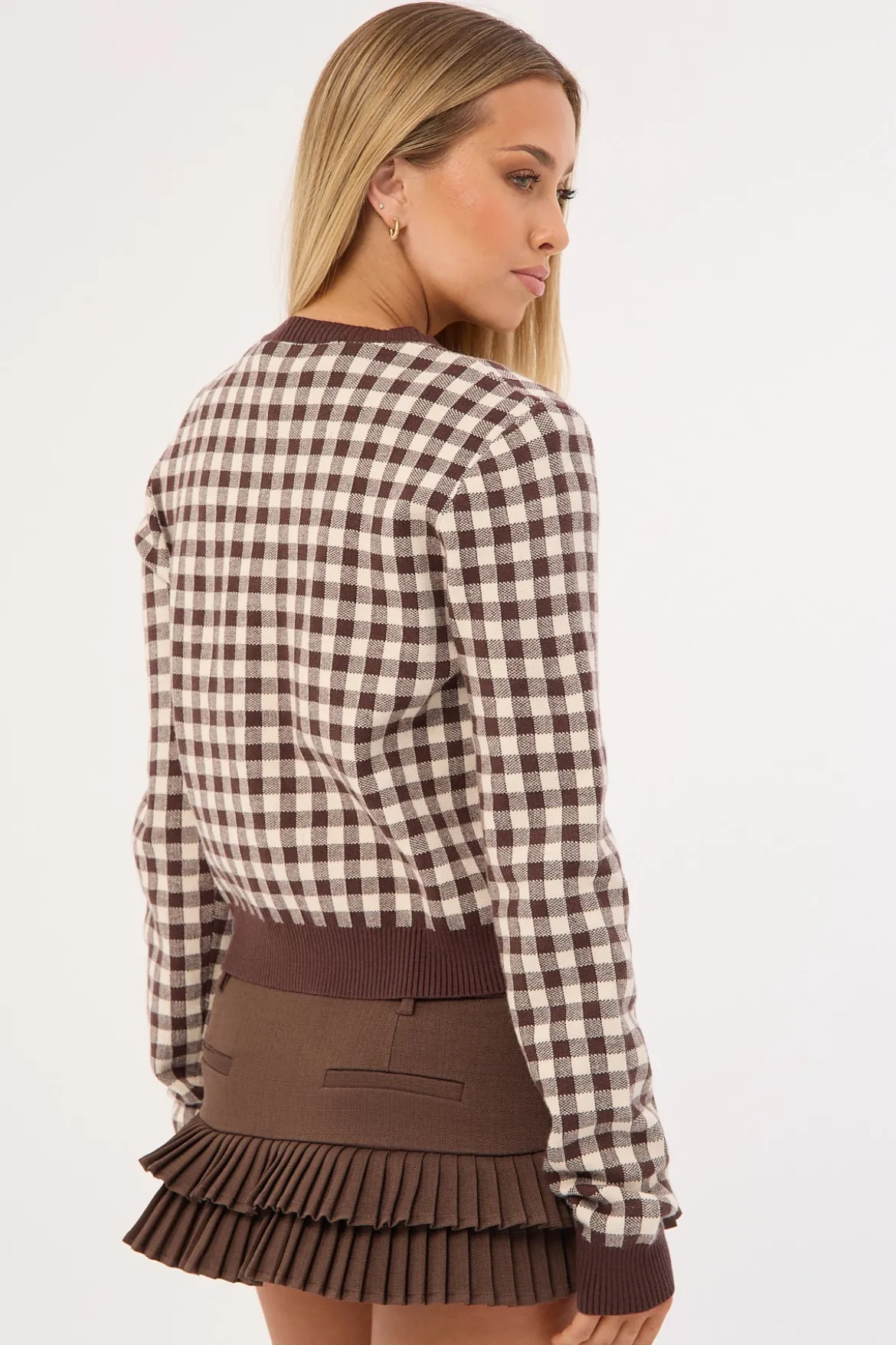 Head In The Clouds Cardigan Brown Check