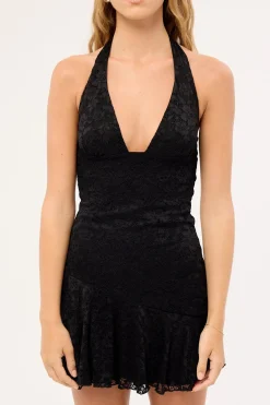 Heather Halter Mini Dress Black