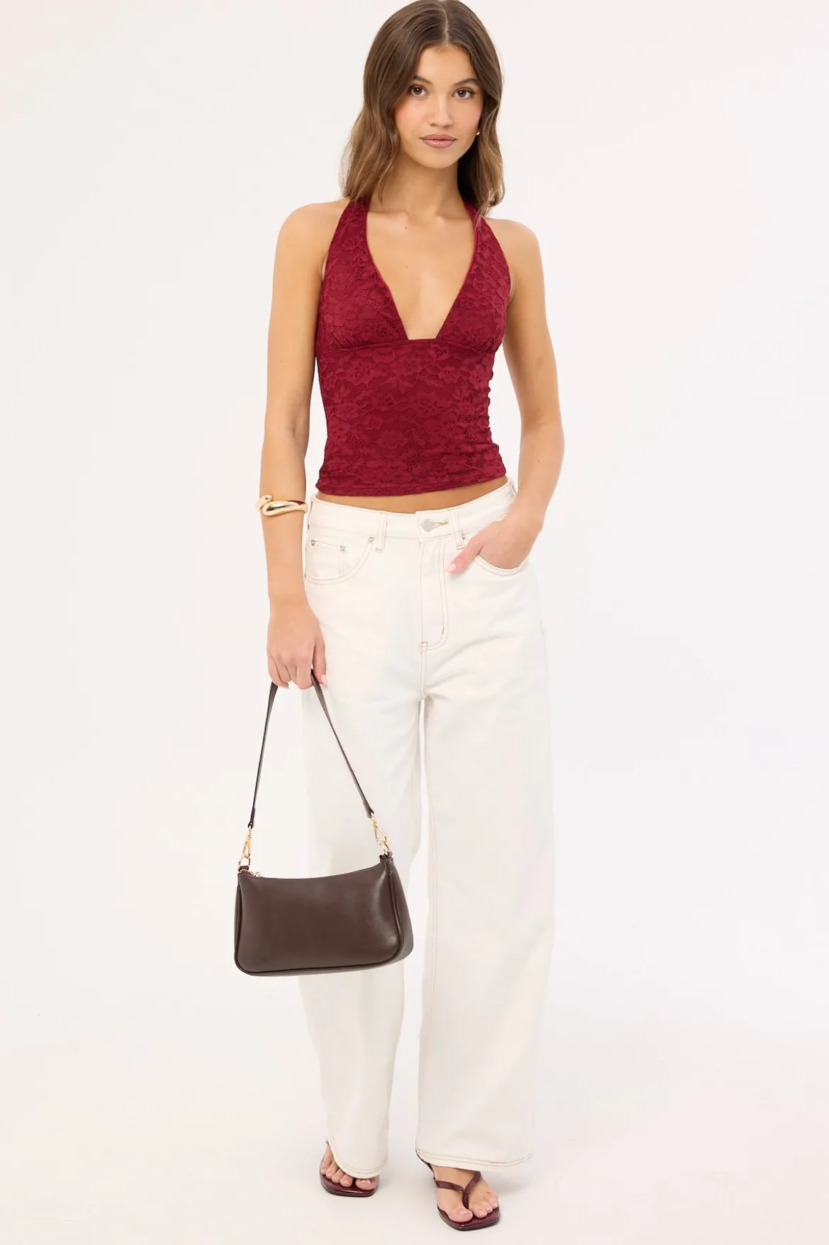 Heather Lace Halter Top Burgundy