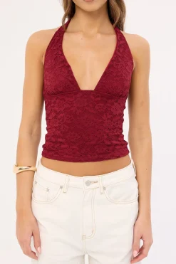 Heather Lace Halter Top Burgundy