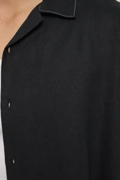 Hemp Minimal Thrills Constrast Stiching Bowling Shirt Black