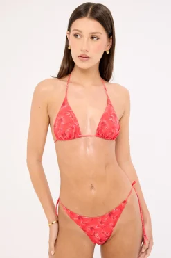 Hibiscus Breeze Halter Bikini Top Red Print