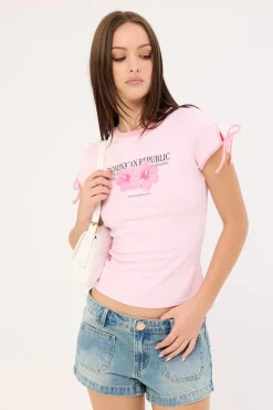 Hibiscus Contrast Ringer Baby Tee Pink