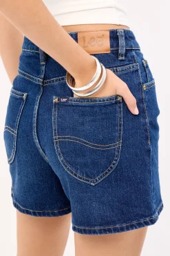 High Relaxed Denim Short Blue Poles