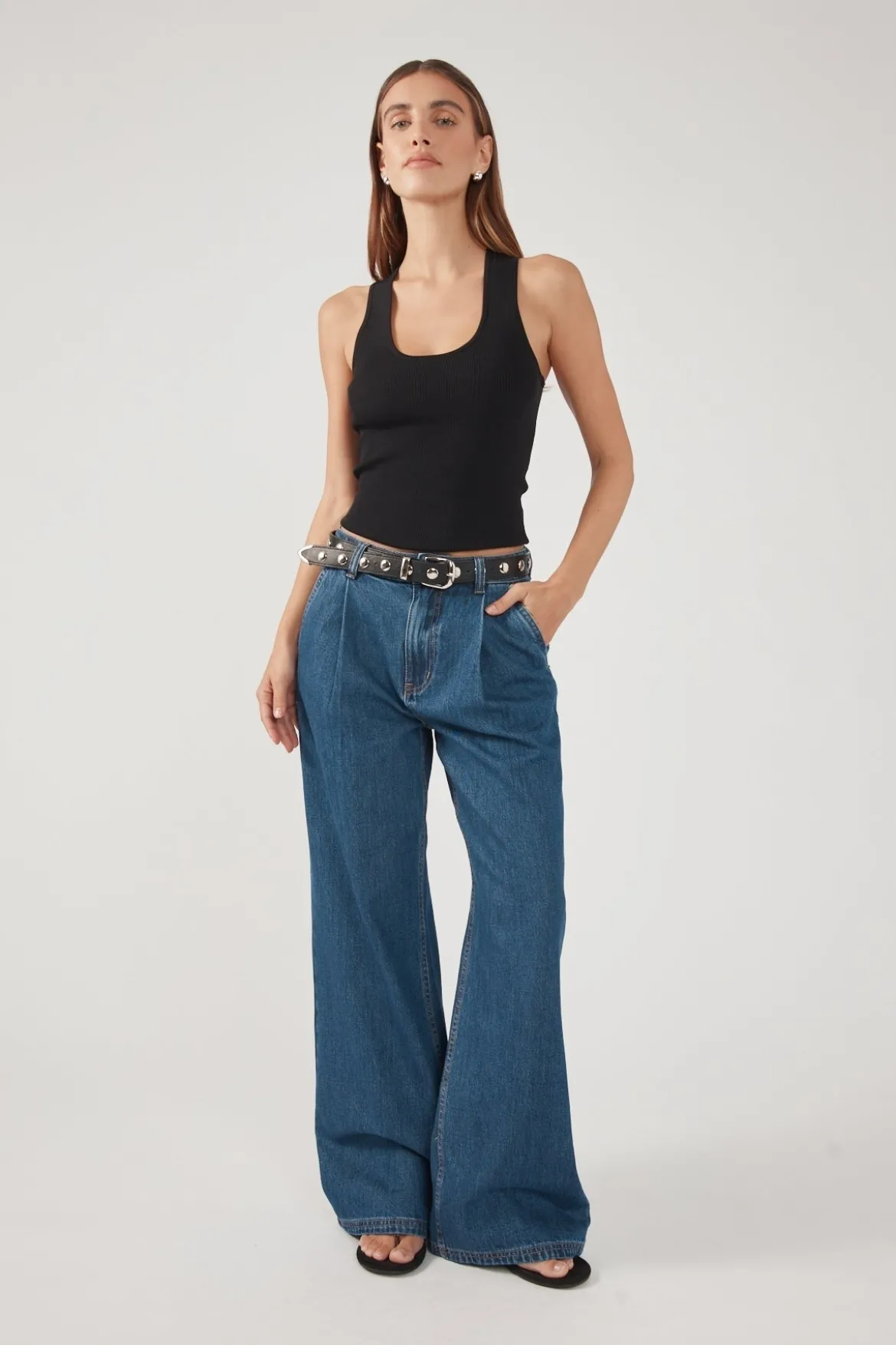 High Rise Pleated Jean Deep Blue Denim