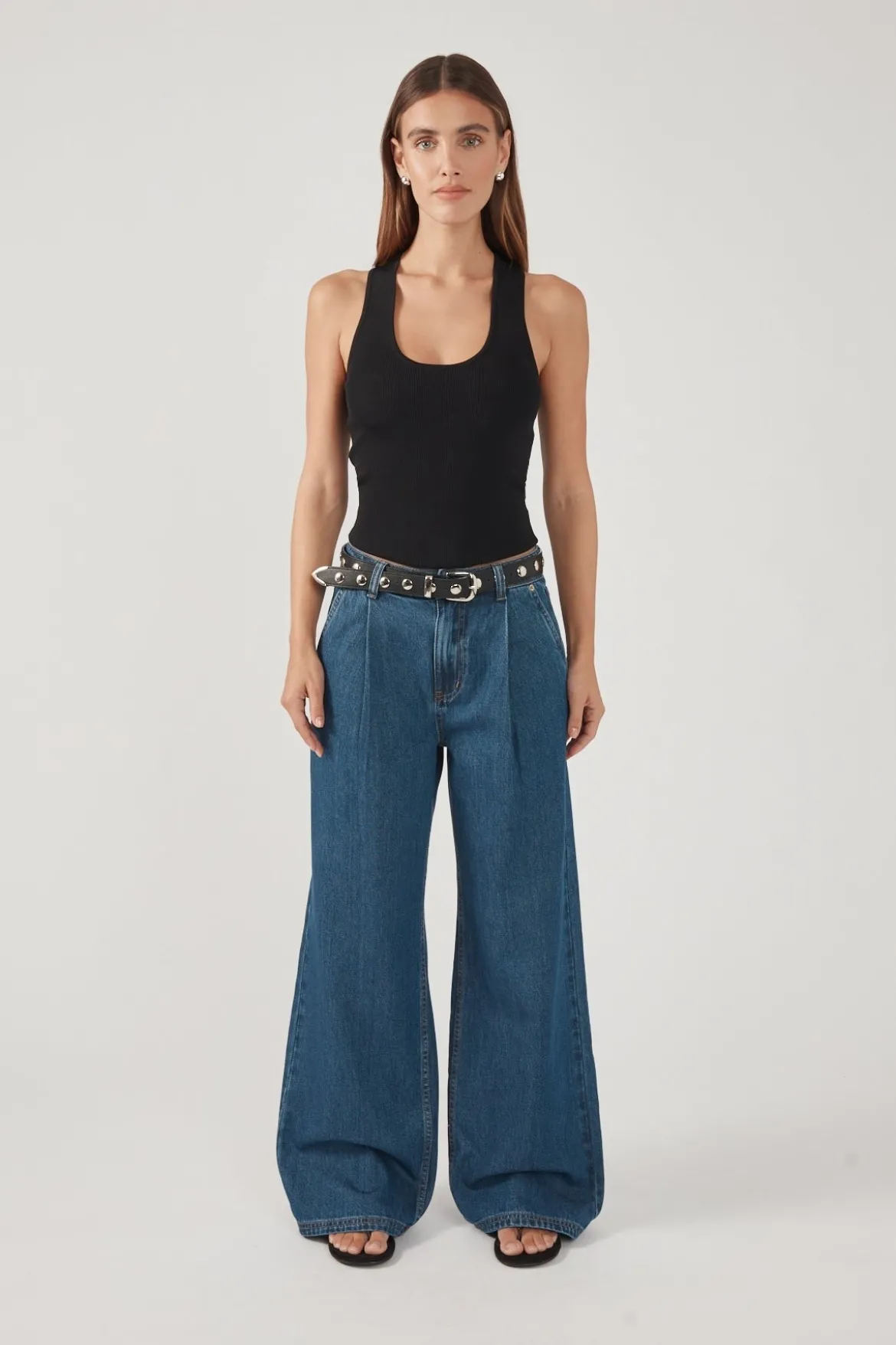 High Rise Pleated Jean Deep Blue Denim