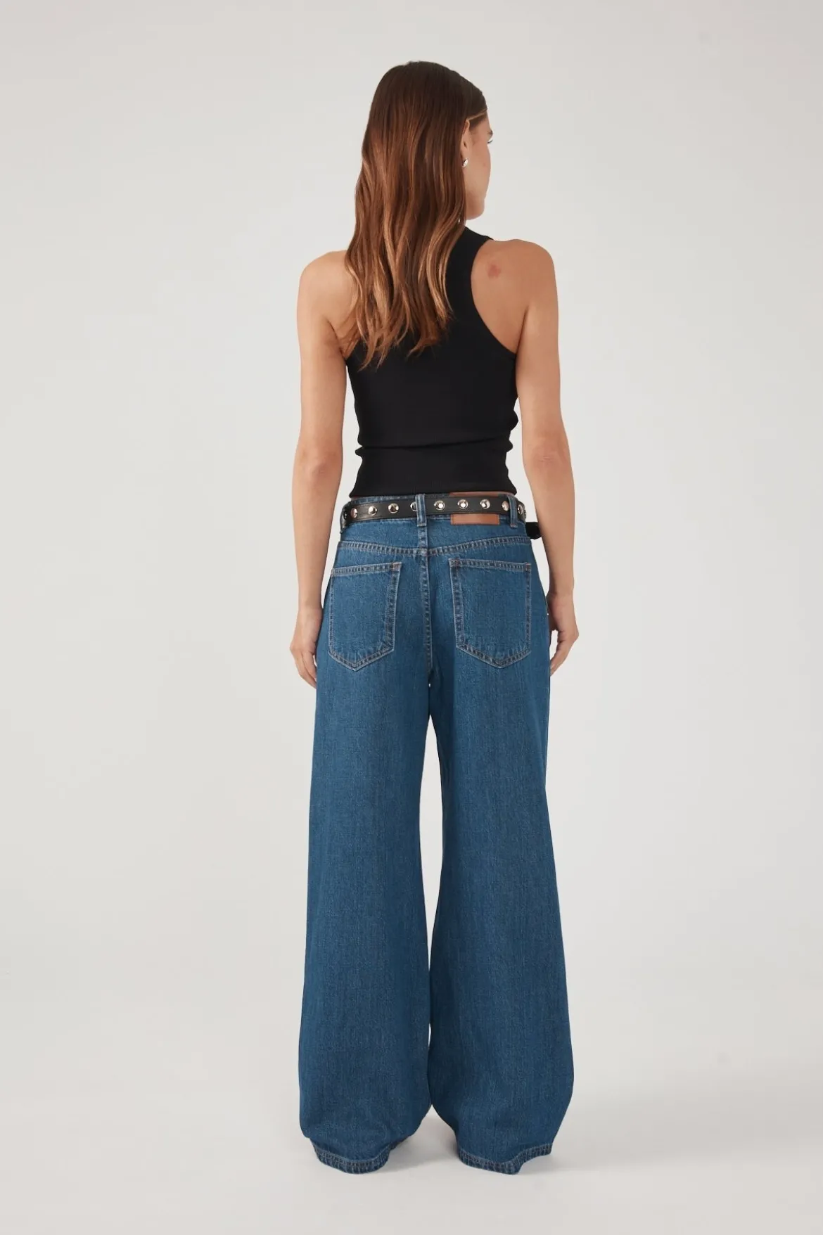 High Rise Pleated Jean Deep Blue Denim